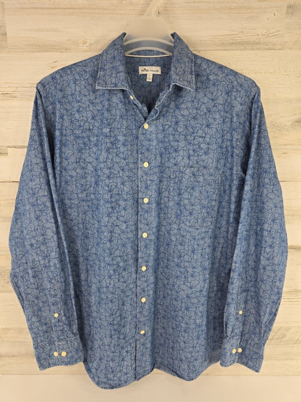 PETER MILLAR long-sleeve button-down shirt MEN'S SIZE LARGE BLUE FLORAL COTTON..